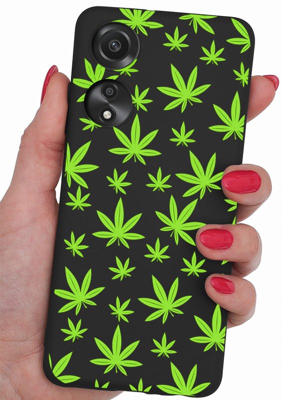 Etui do Oppo A78 5G / A58 5G malowane wzór 17 + szkło case nakładka na plecki case liście konopia marycha zioło