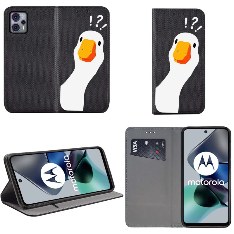 Etui do Motorola Moto G13 / G23 / G53 zamykane malowane wzór gęś pipa kaczka + szkło pokrowiec kabura case z klapką