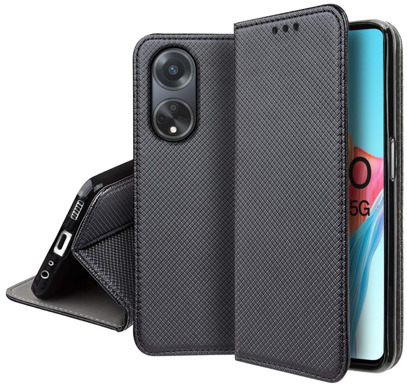 Etui do Oppo A98 5g czarne zamykane + szkło pokrowiec kabura case z klapka