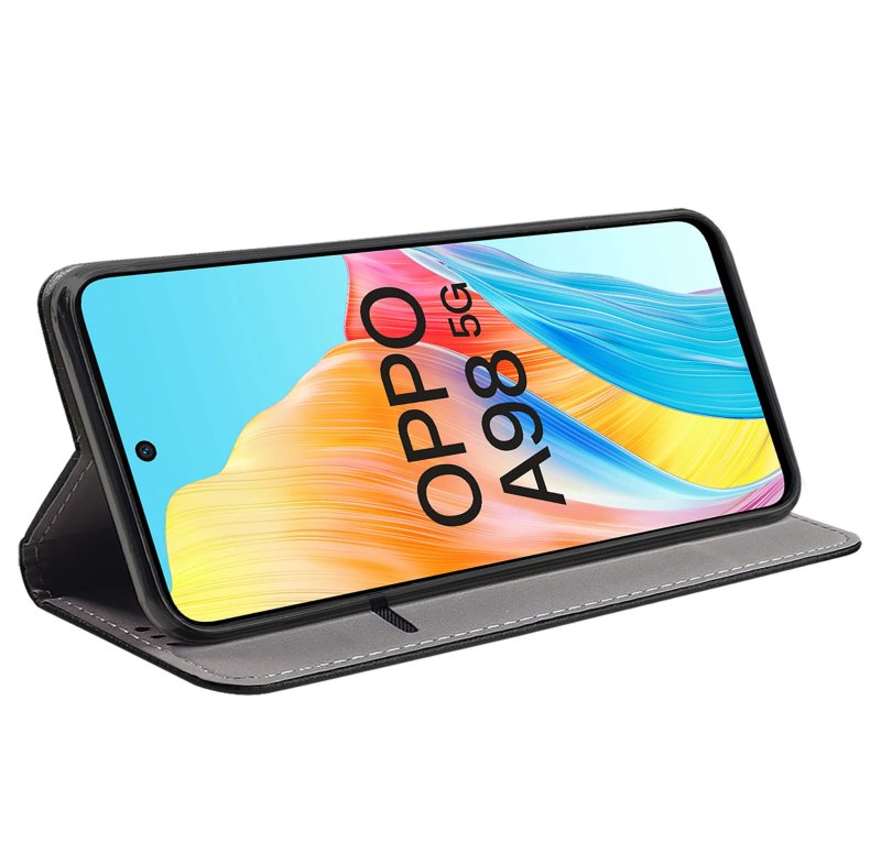 Etui do Oppo A98 5g czarne zamykane + szkło pokrowiec kabura case z klapka