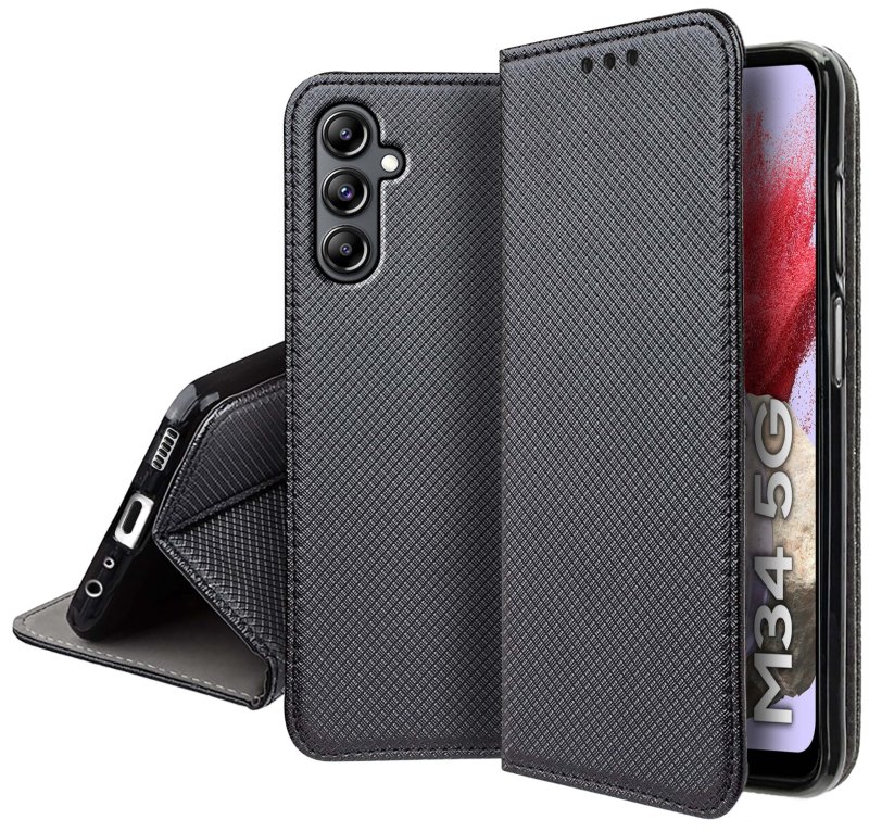 Etui do Samsung Galaxy M34 5G zamykane czarne + szkło pokrowiec kabura case z klapka