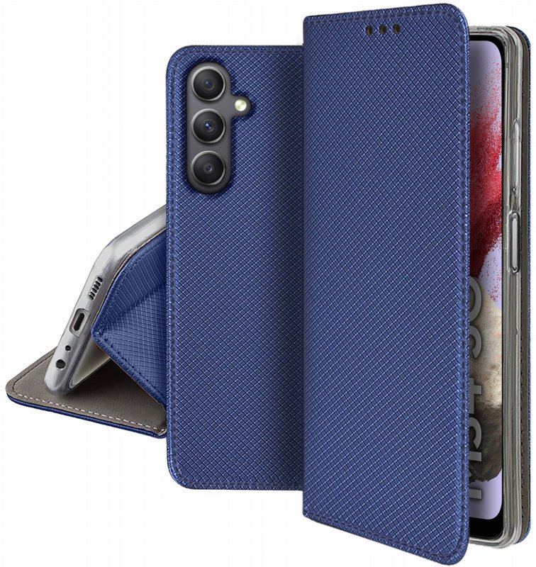 Etui do Samsung Galaxy M34 5G zamykane granatowe + szkło pokrowiec kabura case z klapka