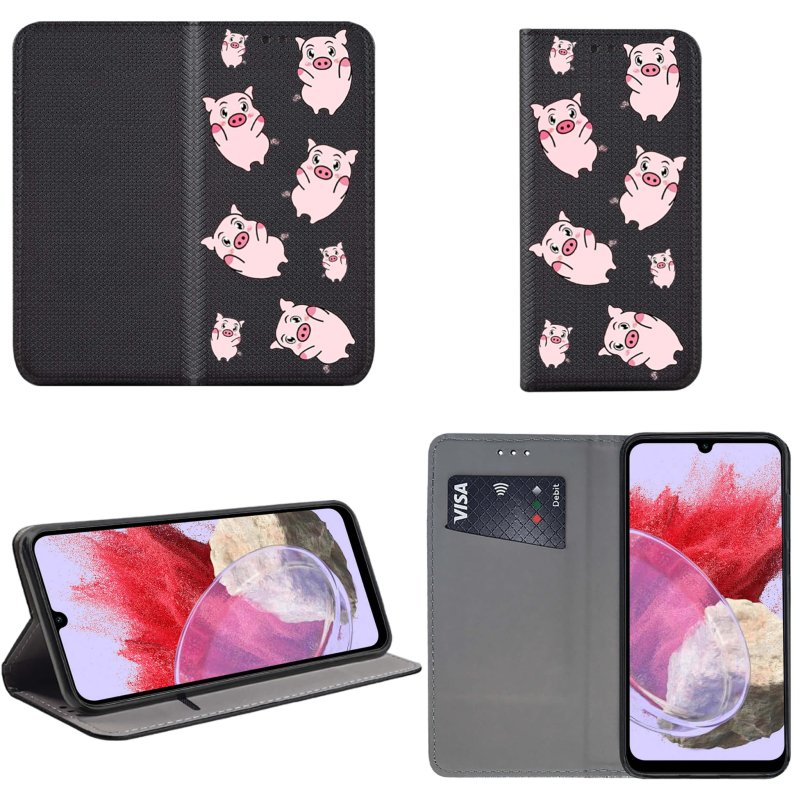 Etui do Samsung Galaxy M34 5G zamykane malowane wzór swinki + szkło pokrowiec kabura z klapka