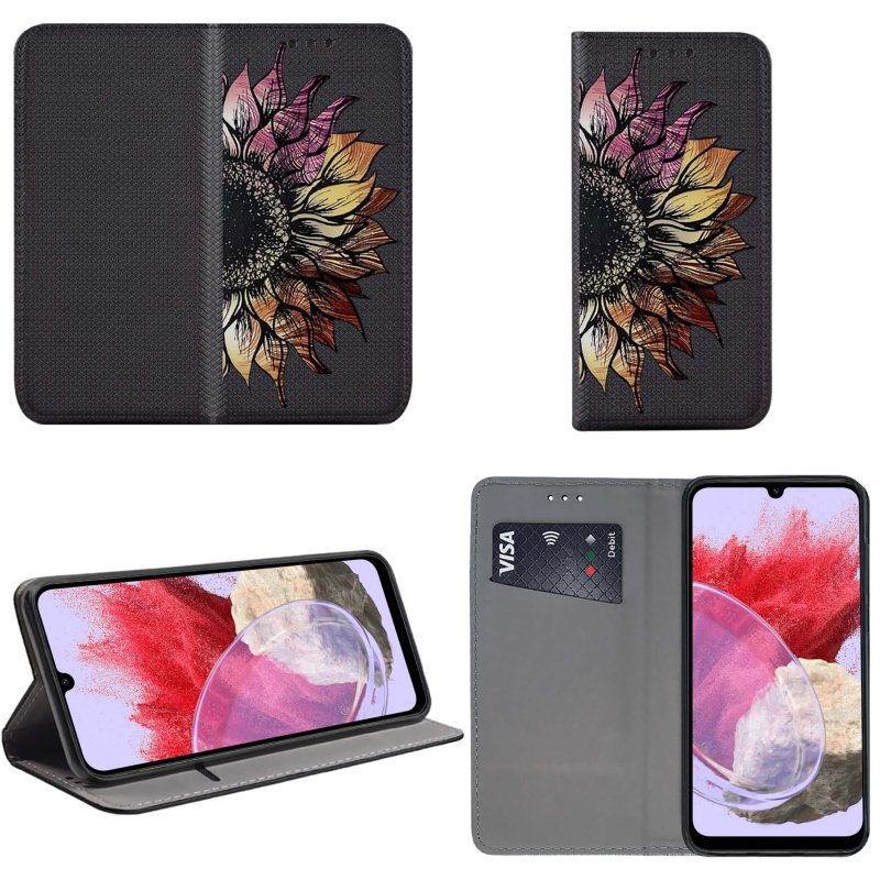 Etui do Samsung Galaxy M34 5G zamykane malowane wzór kwiat + szkło pokrowiec kabura z klapka