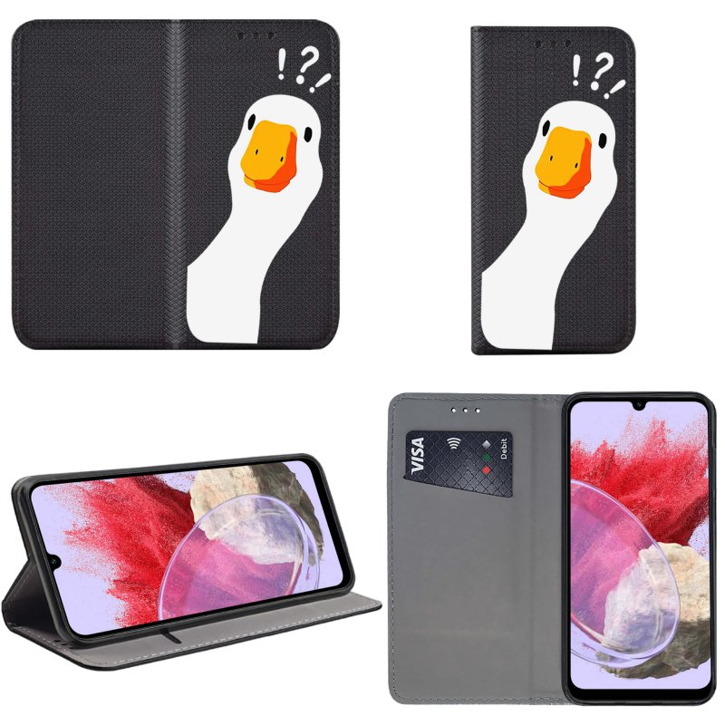 Etui do Samsung Galaxy M34 5G zamykane malowane wzór gęś pipa kaczka + szkło pokrowiec kabura z klapka
