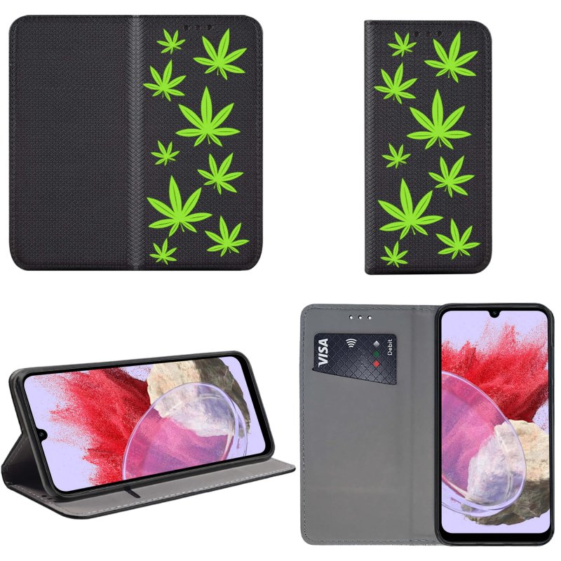 Etui do Samsung Galaxy M34 5G zamykane malowane wzór liście marycha zioło  + szkło pokrowiec kabura z klapka