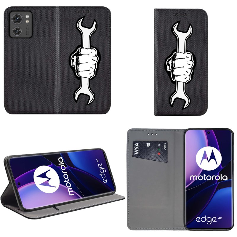 Etui do Motorola Moto Edge 40 zamykane malowane wzór pięść klucz pokrowiec kabura case z kalpka