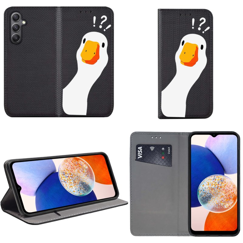 Etui do Samsung Galaxy A14 zamykane malowane wzór gęś pipa kaczka + szkło pokrowiec kabura case z klapką