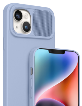 Etui do Iphone 14 silikonowe z ochroną aparatu niebieskie + szkło