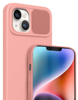 Etui do Iphone 14 silikonowe z ochroną aparatu różowe + szkło