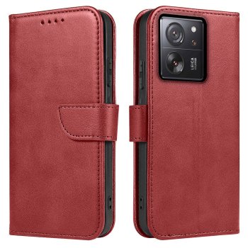 Etui do Xiaomi 13T / 13T Pro skórzane z klapka bordowe + szkło