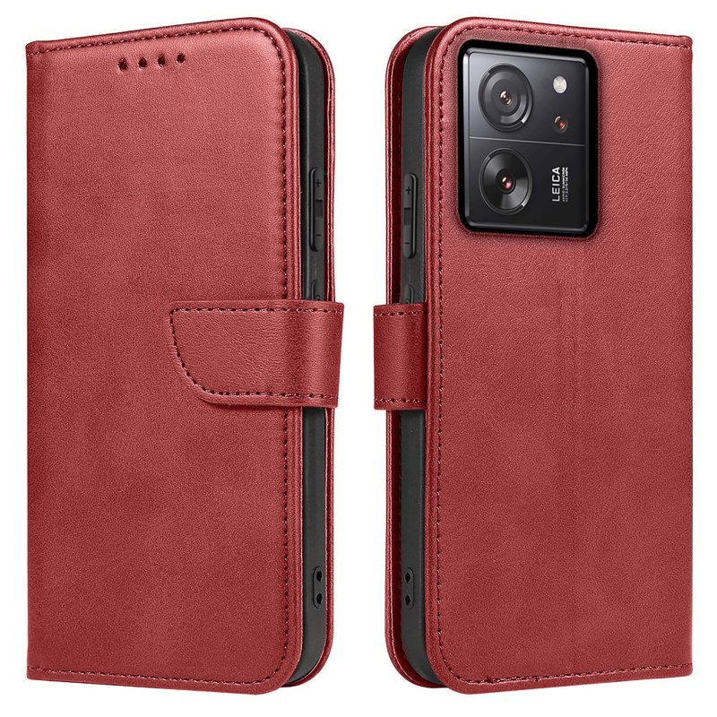 Etui do Xiaomi 13T / 13T Pro skórzane z klapka bordowe + szkło pokrowiec kabura case zamykane