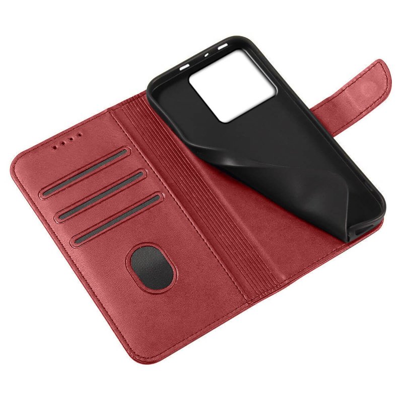 Etui do Xiaomi 13T / 13T Pro skórzane z klapka bordowe + szkło pokrowiec kabura case zamykane