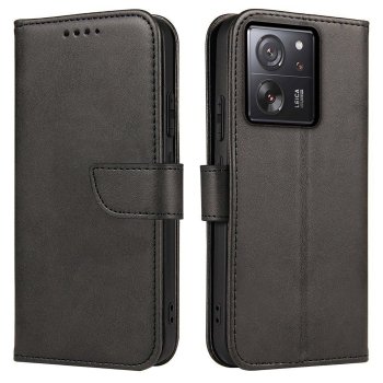 Etui do Xiaomi 13T / 13T Pro skórzane z klapka czarne + szkło