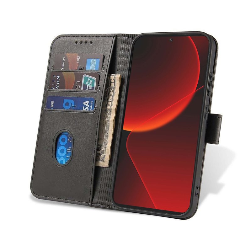 Etui do Xiaomi 13T / 13T Pro skórzane z klapka czarne + szkło pokrowiec kabura case zamykane