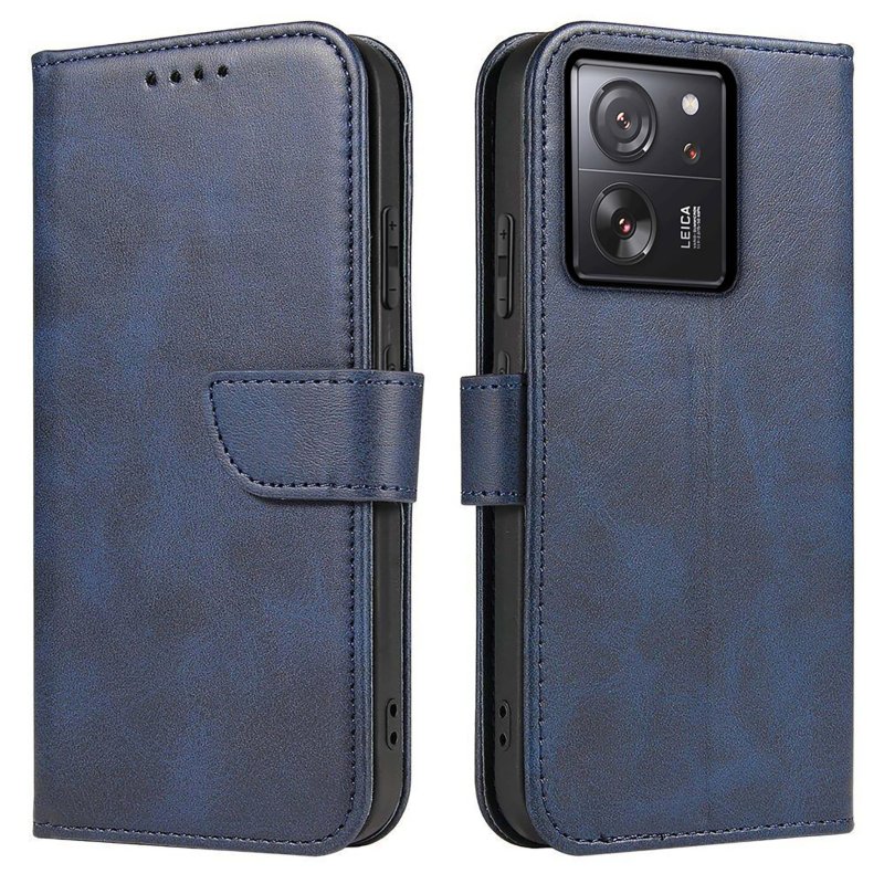 Etui do Xiaomi 13T / 13T Pro skórzane z klapka granatowe + szkło pokrowiec kabura case zamykane