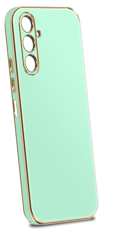 Etui do Samsung Galaxy M34 5G ze złota ramką mietowe + szkło nakładka na plecki case