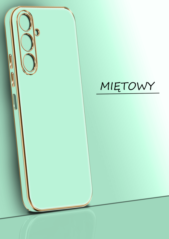 Etui do Samsung Galaxy M34 5G ze złota ramką mietowe + szkło nakładka na plecki case