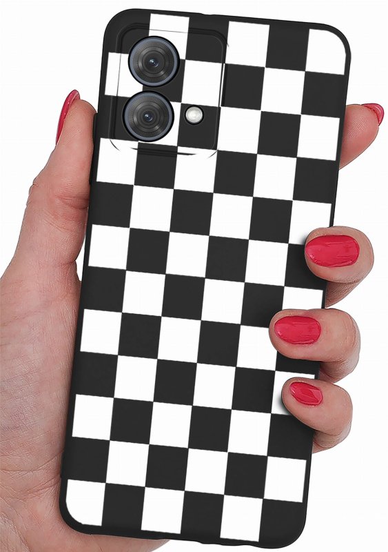 Etui do Motorola Moto G84 5G malowane wzór + szkło nakładka na plecki case szachownica kratka