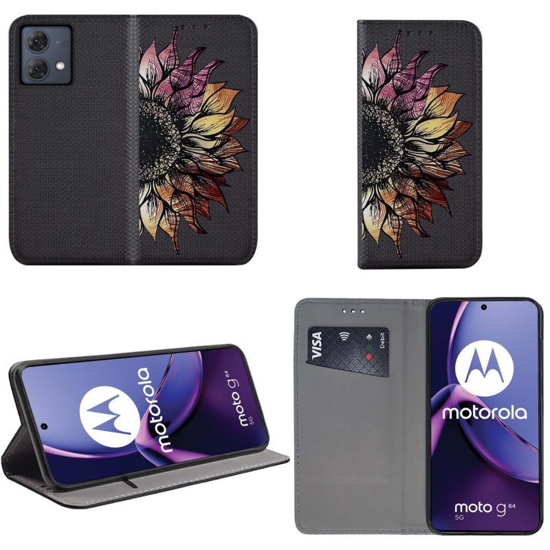 Etui do Motorola Moto G84 5G zamykane malowane wzór kwiat+ szkło pokrowiec kabura case z klapką