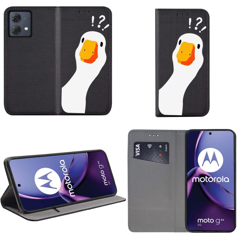 Etui do Motorola Moto G84 5G zamykane malowane wzór gęś kaczka pipa + szkło pokrowiec kabura case z klapką