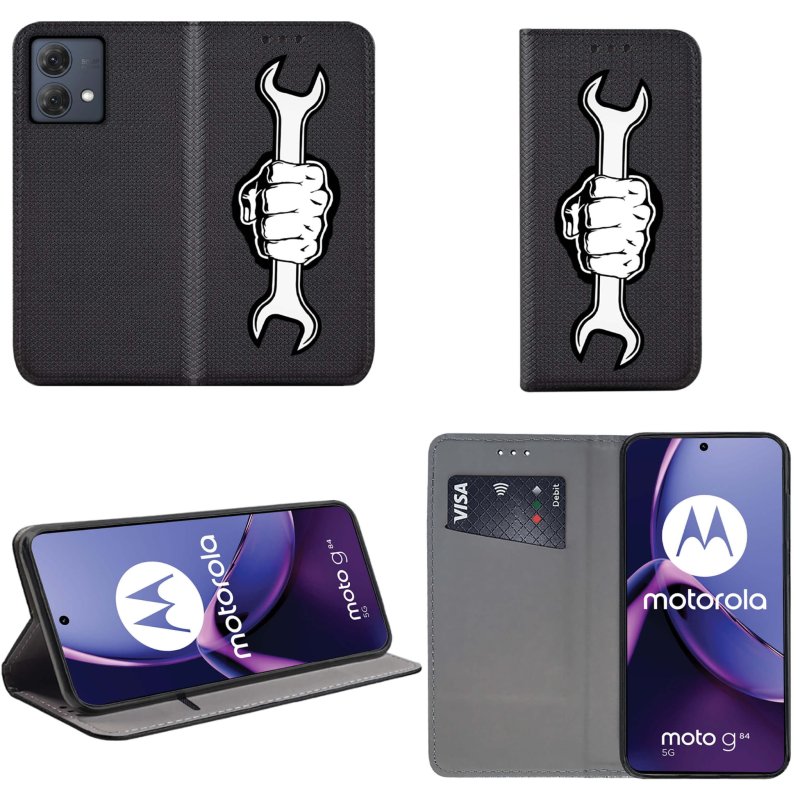 Etui do Motorola Moto G84 5G zamykane malowane wzór klucz pięść + szkło pokrowiec kabura case z klapką