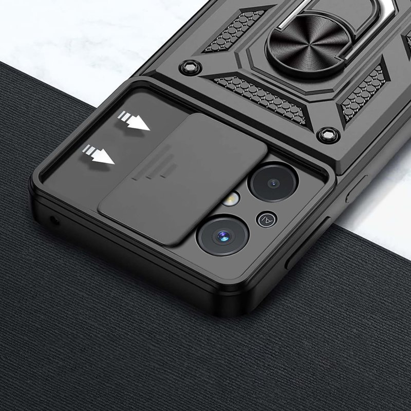 Etui do Xiaomi Redmi 12C pancerne ring z osłona na aparat czarne + szkło nakładka na plecki case