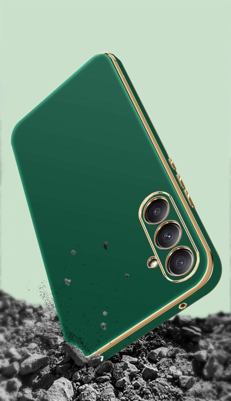 Etui do Samsung Galaxy S23 FE ze złotą ramką zielone + szkło nakładka na plecki case