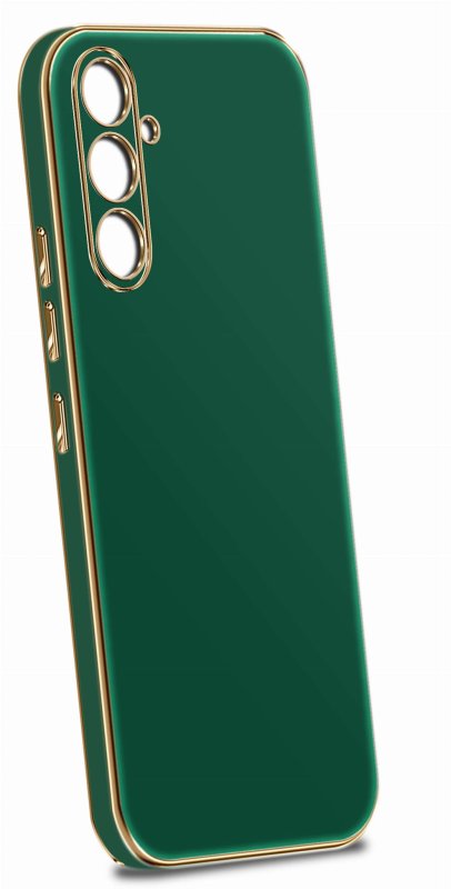 Etui do Samsung Galaxy S23 FE ze złotą ramką zielone + szkło nakładka na plecki case