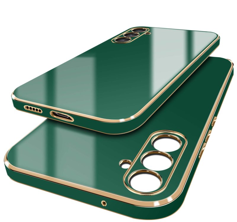 Etui do Samsung Galaxy S23 FE ze złotą ramką zielone + szkło nakładka na plecki case