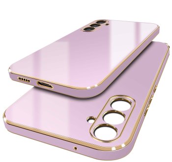 Etui do Samsung Galaxy S23 FE ze złotą ramką fioletowe + szkło