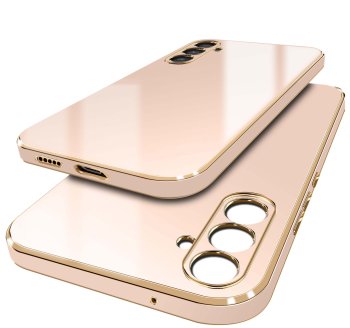 Etui do Samsung Galaxy S23 FE ze złotą ramką różowe + szkło