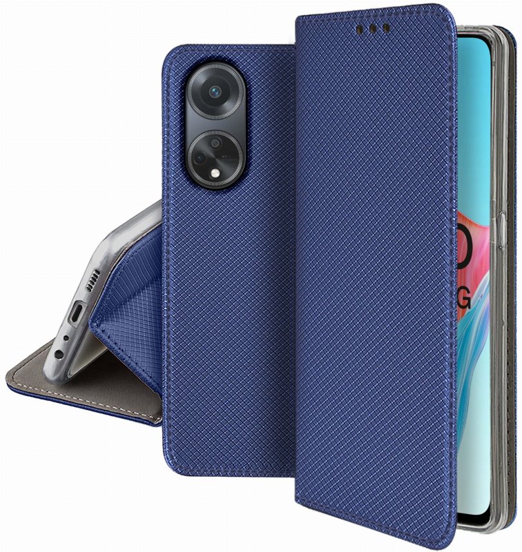 Etui do Oppo A98 5g granatowe zamykane + szkło pokrowiec kabura case z klapka