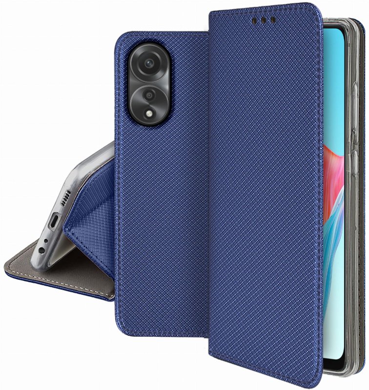 Etui do Oppo A78 4G granatowe zamykane + szkło pokrowiec kabura case z klapka