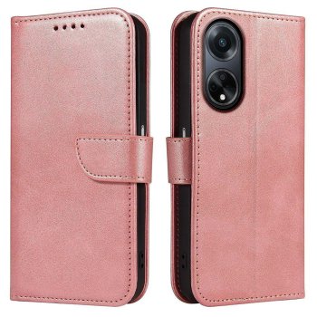 Etui do Oppo A98 5G różowe skórzane z klapką + szkło