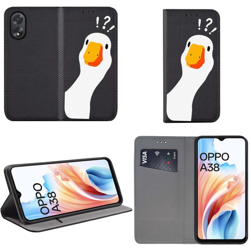 Etui do Oppo A38 zamykane malowane wzór ges kaczka pipa + szkło pokrowiec kabura case z klapka wzory magnet