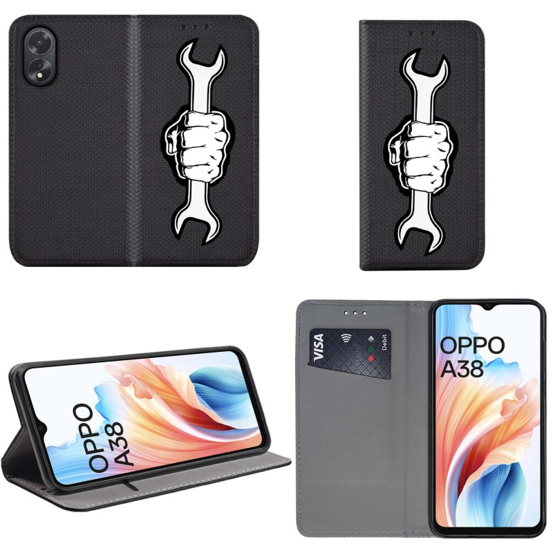 Etui do Oppo A38 zamykane malowane wzór ręka + szkło pokrowiec kabura case z klapka wzory magnet
