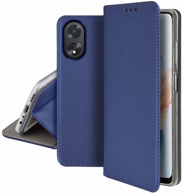 Etui do Oppo A38 granatowe zamykane + szkło pokrowiec kabura case z klapką