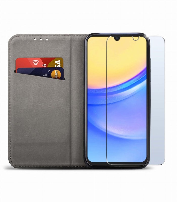 Etui do Samsung Galaxy A15 czarne zamykane + szkło pokrowiec kabura case z klapka smart