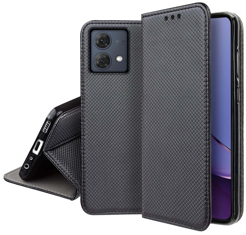 Etui do Motorola Moto G84 5G czarne zamykane + szkło pokrowiec kabura case z klapka smart