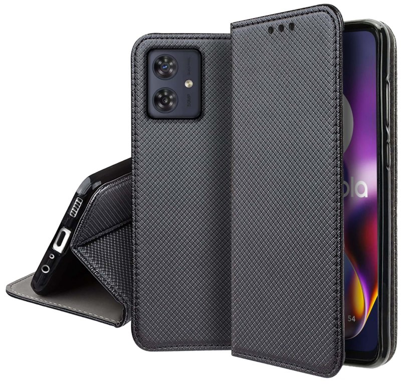 Etui do Motorola Moto G54 5G , g54 5G Power Edition czarne zamykane + szkło pokrowiec kabura case z klapka smart