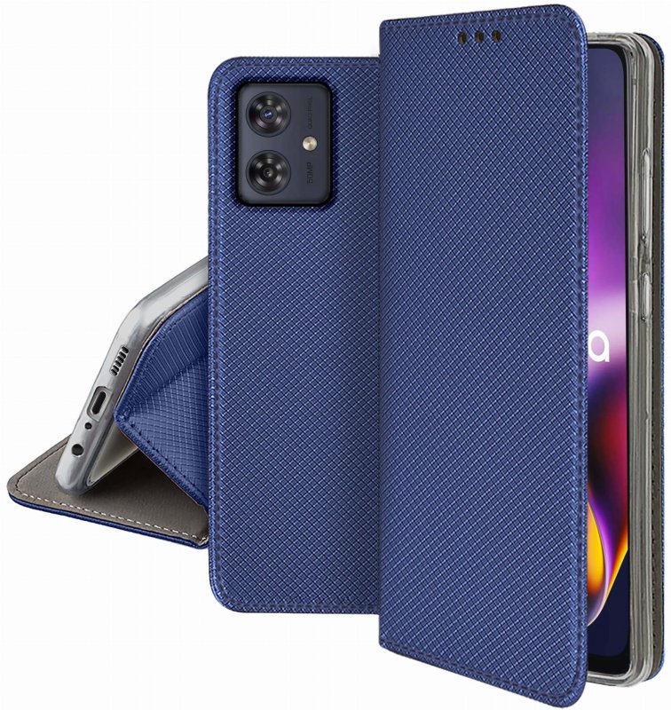 Etui do Motorola Moto G54 5G , g54 5G Power Edition granatowe zamykane + szkło pokrowiec kabura case z klapka smart