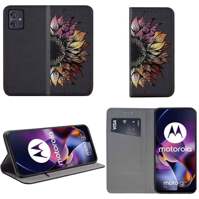Etui do Motorola Moto G54 5G / G54 5G Power Edition zamykane malowane wzór kwiat + szkło pokrowiec kabura case z klapka smart magnet wzory