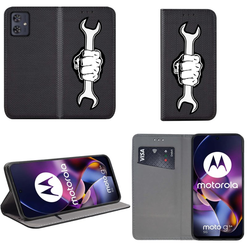 Etui do Motorola Moto G54 5G / G54 5G Power Edition zamykane malowane wzór ręka + szkło pokrowiec kabura case z klapka smart magnet wzory