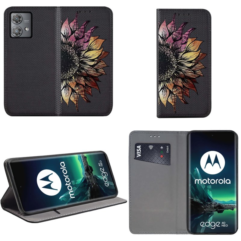 Etui do Motorola Moto Edge 40 Neo zamykane malowane wzór świnki pokrowiec kabura case z kalpką kwiat