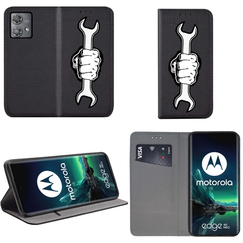 Etui do Motorola Moto Edge 40 Neo zamykane malowane wzór pokrowiec kabura case z klapka reka