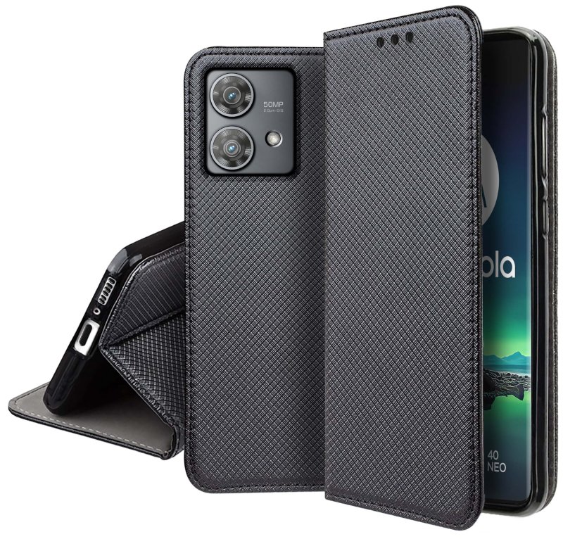 Etui do Motorola Moto Edge 40 Neo czarne zamykane pokrowiec kabura case z klapką smart