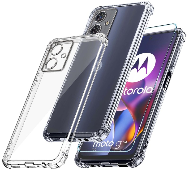 Etui do Motorola Moto G54 4G / G54 5G Power Edition przeźroczyste + szkło nakładka na plecki, case, ultra, anty shock