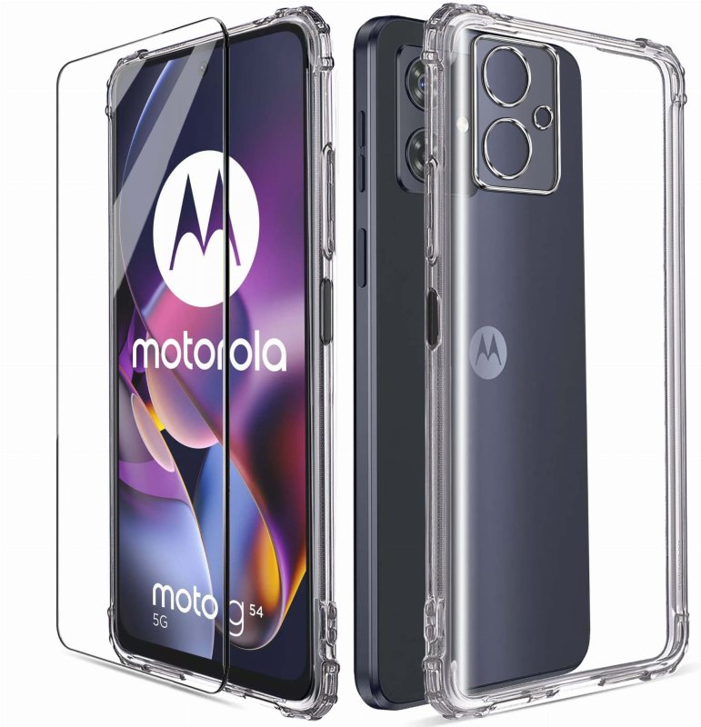Etui do Motorola Moto G54 4G / G54 5G Power Edition przeźroczyste + szkło nakładka na plecki, case, ultra, anty shock