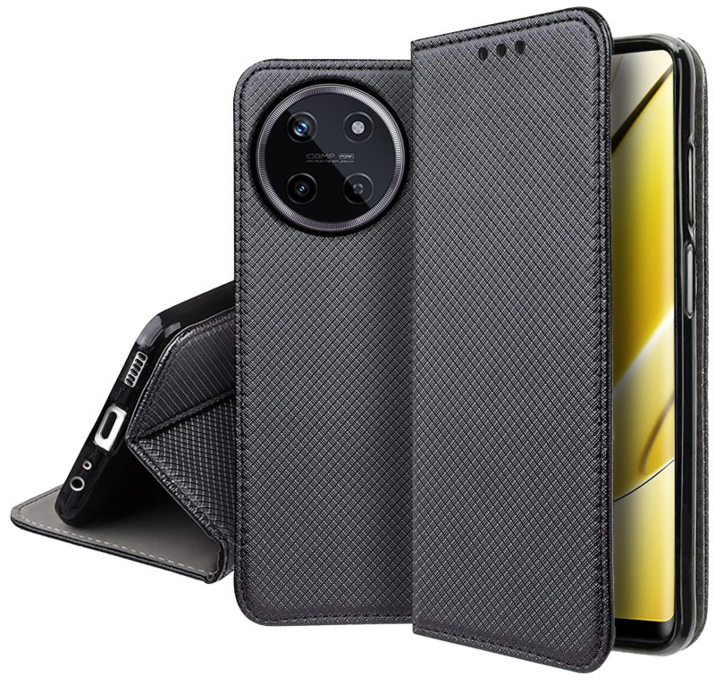 Etui do Realme 11 4G czarne zamykane + szkło pokrowiec kabura case z klapka smart
